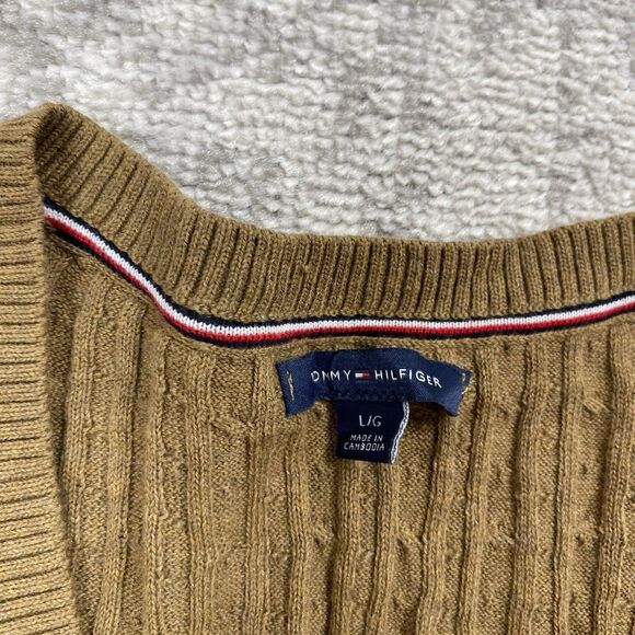 Tommy Hilfiger Cable Knit V Neck Pullover Sweater Womens Brown Cotton Size Large - Picture 5 of 5